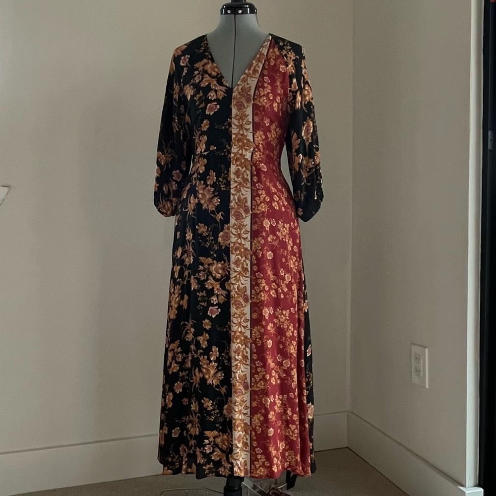 Anthropologie Kachel Size 2, NWT, Black Orange Floral HAZEL Maxi Dress